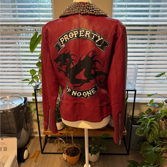 Levi's Customized Studded Burgundy Leather Jacket - Picture 3 of 4